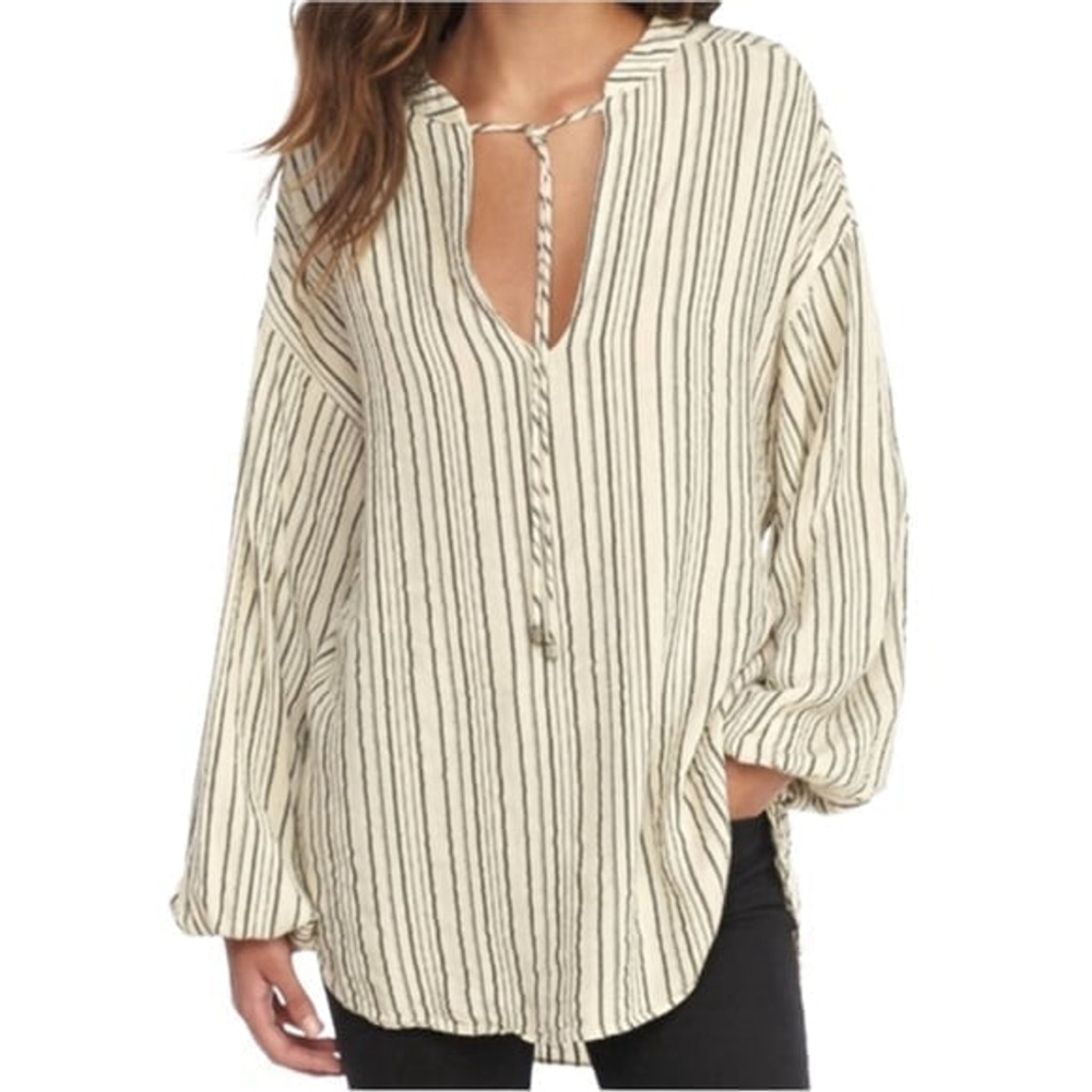 NWT FREE PEOPLE Rhythm Of The Night Tie Neck Long Sleeve Tunic Size Small
